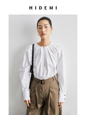 HIDEMI本期必入拉链褶皱廓形衬衫 黑色/白色