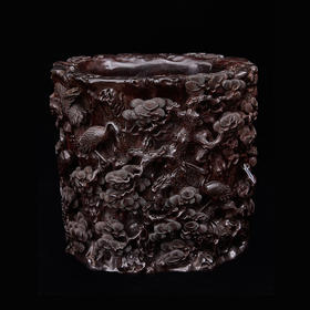 S 松鹤延年小叶紫檀笔筒25x27cm ZYXD