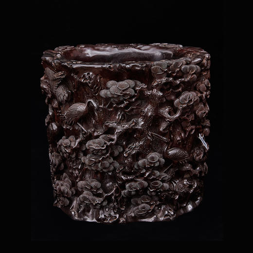 S 松鹤延年小叶紫檀笔筒25x27cm ZYXD 商品图0