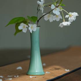 龙泉青瓷长颈瓶花插|花器|小花瓶|办公居家装饰|茶台摆件