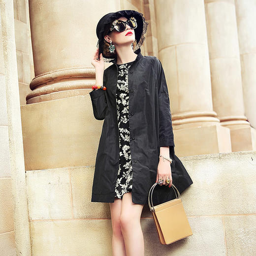 丁摩 休闲风衣女春秋装新款宽松中长款七分袖气质百搭外套Q121173-DR299 商品图4