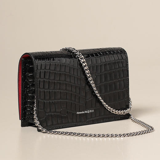 【二】ALEXANDER MCQUEEN 亚历山大.麦昆 女士小号鳄鱼纹皮革斜挎单肩骷髅包 黑色 613088 1HB0I 1001 商品图1