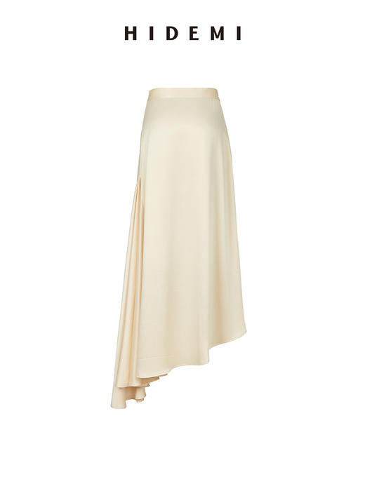 HIDEMI奶油米黄不规则剪裁设计感缎面半身裙 商品图5