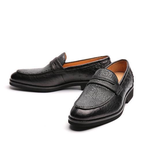 【21春夏新品】UROK新款珍珠鱼皮男士防滑耐磨商务乐福鞋个性时尚潮流男鞋 商品图1