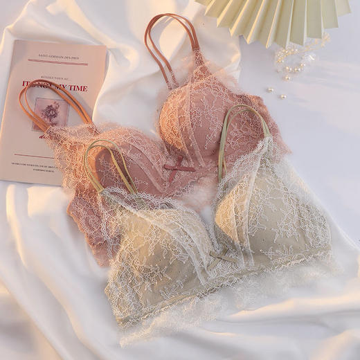 黛唯梵新款无钢圈蕾丝胸罩女小胸聚拢内衣女防下垂上托调整型美背文胸套装 商品图0