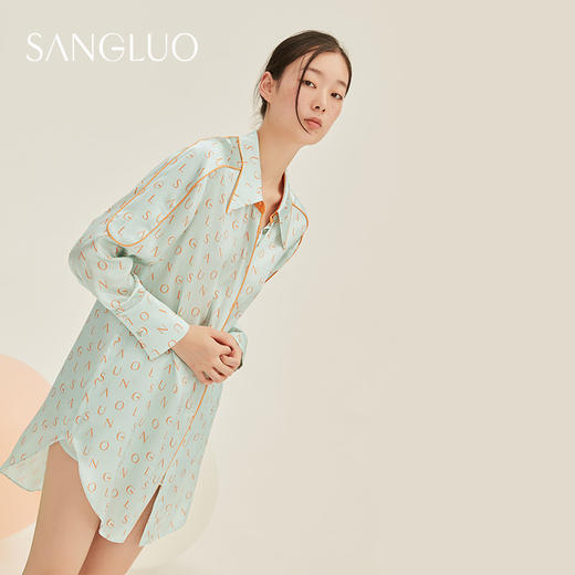 SANGLUO帅气廓形满底印花衬衫裙男友式叠穿不可少小众感上衣 商品图2