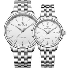 天王表恒隽系列白钢情侣机械表