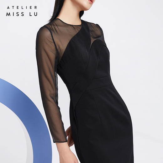 AtelierMissLu—神秘黑拼纱设计感礼服裙/0000590 商品图3
