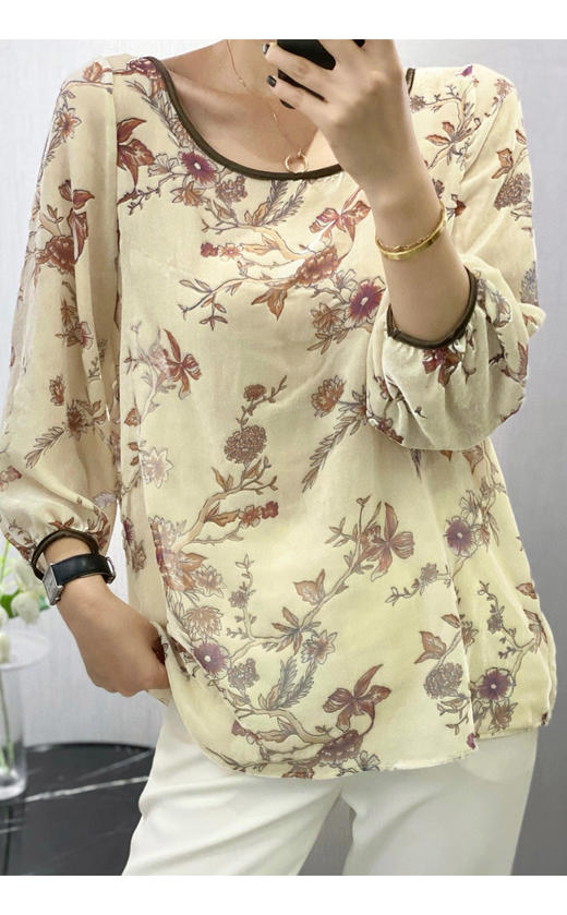 丁摩 真丝丝绒春秋郁郁葱葱烧花上衣开衫套头衫Q121174 商品图3