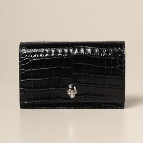 【二】ALEXANDER MCQUEEN 亚历山大.麦昆 女士小号鳄鱼纹皮革斜挎单肩骷髅包 黑色 613088 1HB0I 1001