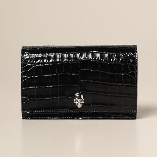 【二】ALEXANDER MCQUEEN 亚历山大.麦昆 女士小号鳄鱼纹皮革斜挎单肩骷髅包 黑色 613088 1HB0I 1001 商品图0