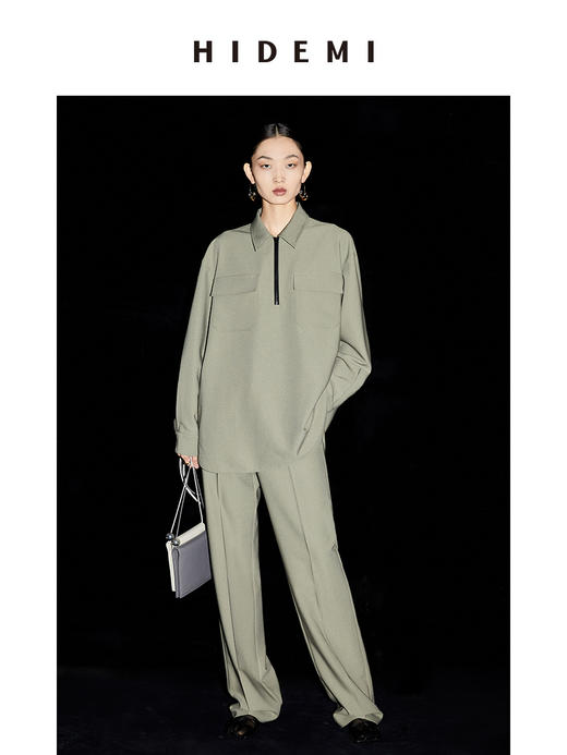 HIDEMI斜纹口袋设计感套装 杏仁卡其/藏蓝色 商品图4