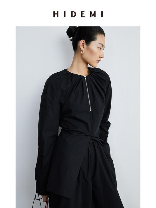 HIDEMI本期必入拉链褶皱廓形衬衫 黑色/白色 商品图10