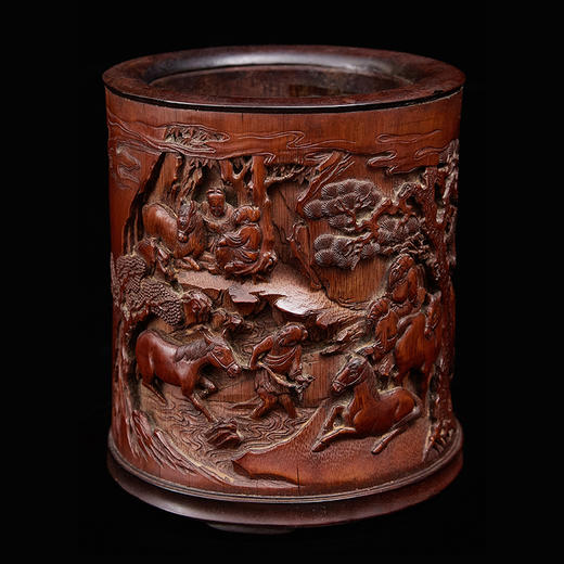 S浴马图竹笔筒16*14cm 商品图0