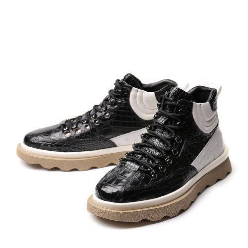 【新品】UROK皮靴男手工男靴鳄鱼鸵鸟拼接高帮马丁靴 商品图1