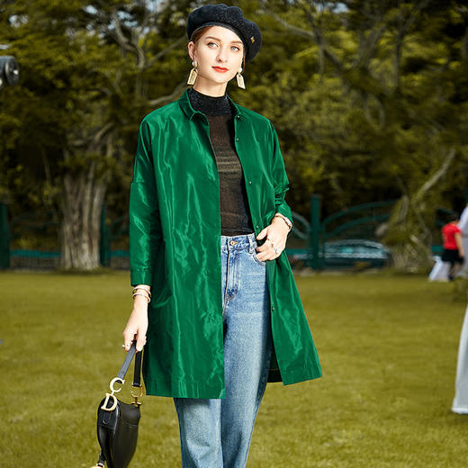丁摩 休闲风衣女春秋装新款宽松中长款七分袖气质百搭外套Q121173-DR299 商品图1