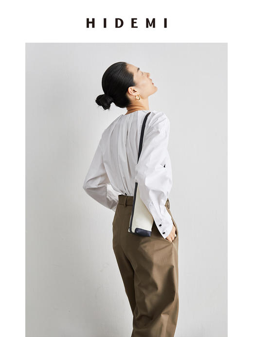 HIDEMI本期必入拉链褶皱廓形衬衫 黑色/白色 商品图5
