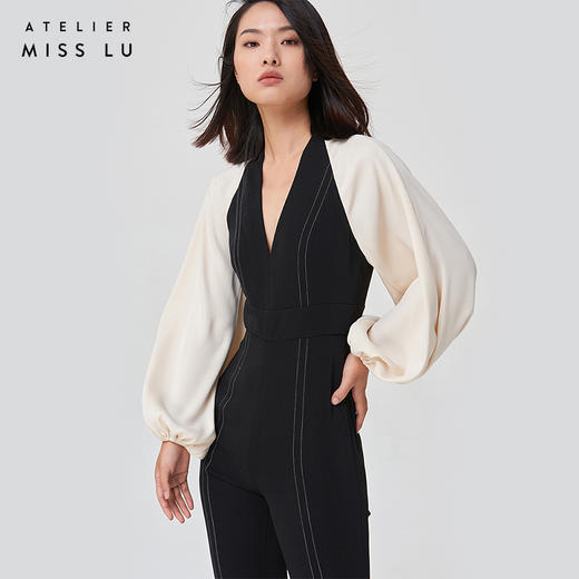 【足够炸场】拼色廓形袖修身微喇连体裤 商品图1