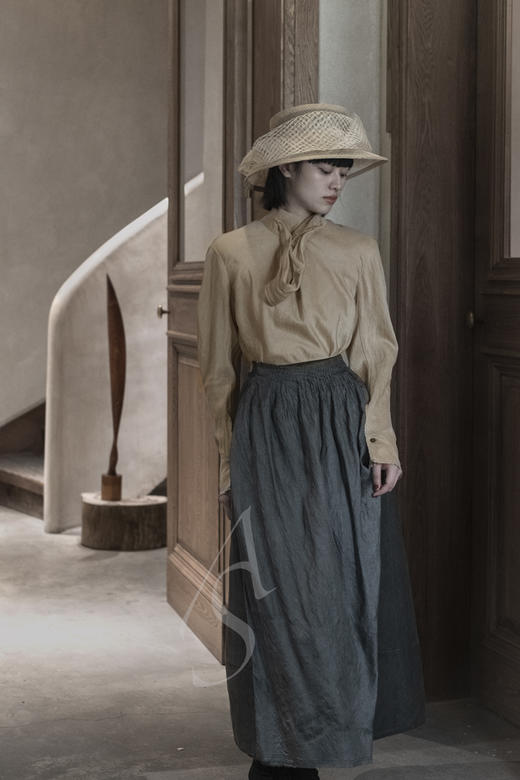 Phaedo 本白色/紫灰色/灰色拼面料半裙 商品图0