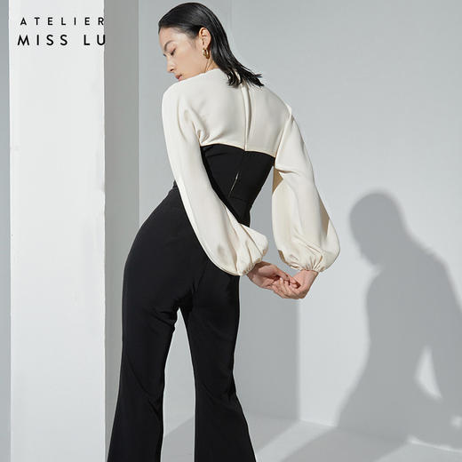 【足够炸场】拼色廓形袖修身微喇连体裤 商品图4