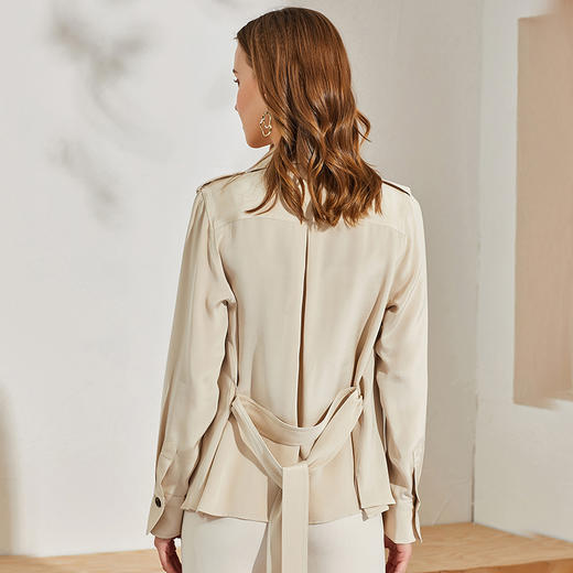 丁摩 高端货重磅30姆米真丝风衣外套女短款腰带气质翻领上衣Q121075-DZ999 商品图9
