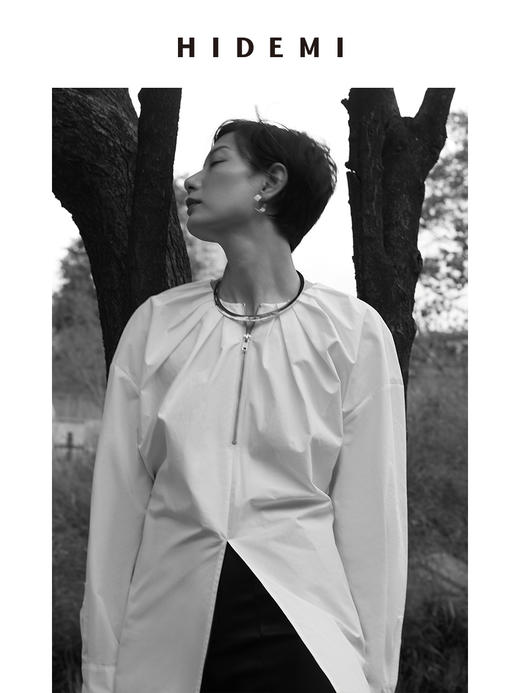 HIDEMI本期必入拉链褶皱廓形衬衫 黑色/白色 商品图6