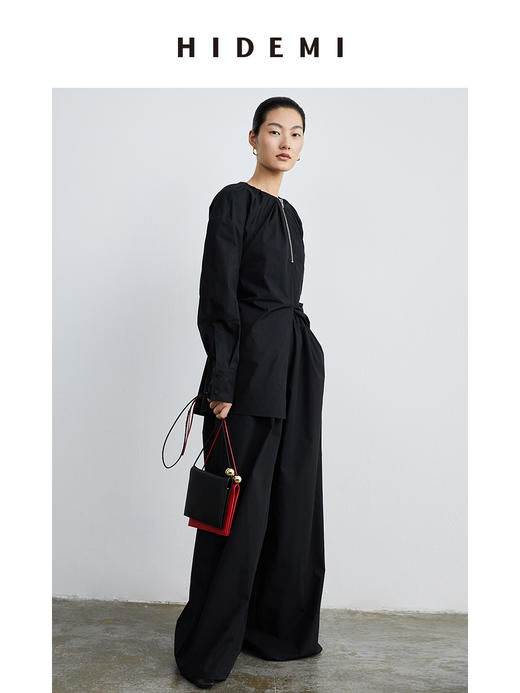 HIDEMI本期必入拉链褶皱廓形衬衫 黑色/白色 商品图9