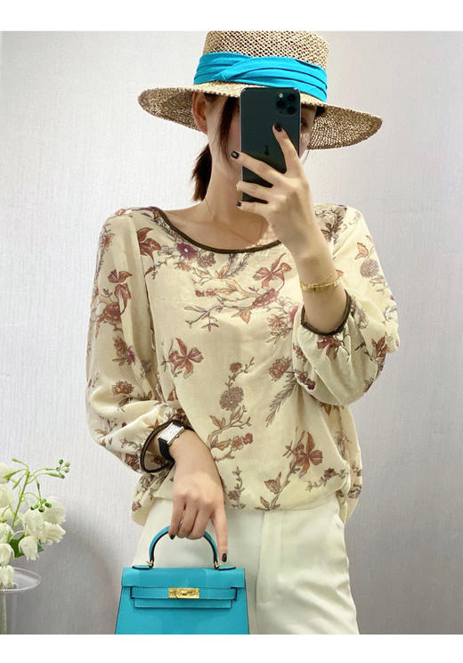 丁摩 真丝丝绒春秋郁郁葱葱烧花上衣开衫套头衫Q121174 商品图2