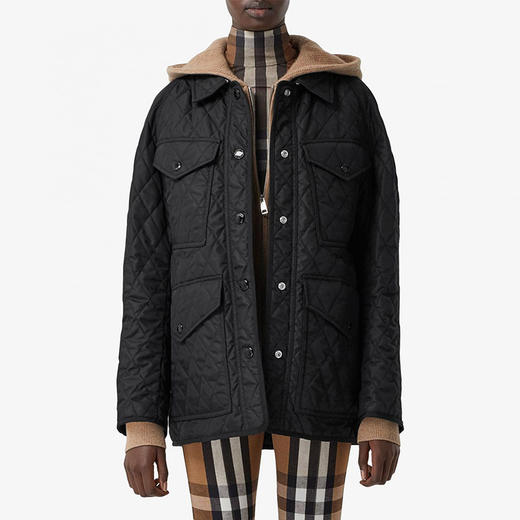 【一】BURBERRY 巴宝莉 女士菱形绗缝尼龙帆布战地棉服 黑色 8034122 A1189 商品图1