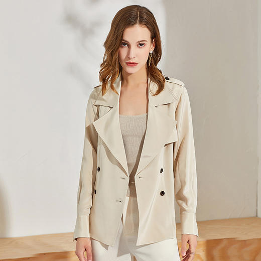 丁摩 高端货重磅30姆米真丝风衣外套女短款腰带气质翻领上衣Q121075-DZ999 商品图8