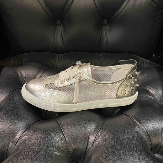 LFGJ 10401  平底网面真皮百搭学生铆钉镶钻休闲懒人女 商品图1