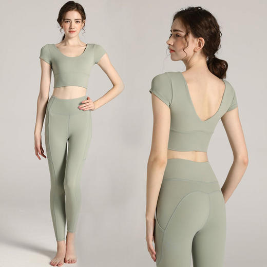 【班列精选】LULU瑜伽服套装  短袖健身服健美操上装套装上衣+长裤 商品图8
