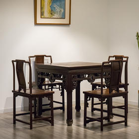 清代 红木拱璧纹弯腿方桌及靠背椅成堂（一桌四椅）