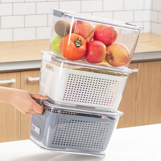 家用沥水篮蔬菜水果保鲜盒冰箱专用冷冻带盖收纳盒厨房食品密封盒 商品图7