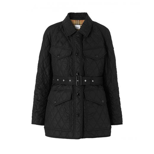 【一】BURBERRY 巴宝莉 女士菱形绗缝尼龙帆布战地棉服 黑色 8034122 A1189 商品图0