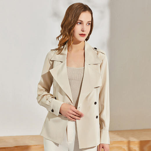 丁摩 高端货重磅30姆米真丝风衣外套女短款腰带气质翻领上衣Q121075-DZ999 商品图6