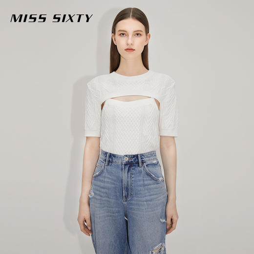 Miss Sixty2021秋季新款毛针织衫女套头假两件白色6N3RJ4780000 商品图4