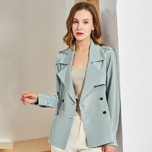 丁摩 高端货重磅30姆米真丝风衣外套女短款腰带气质翻领上衣Q121075-DZ999 商品图3