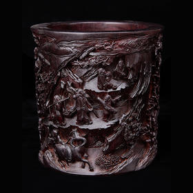 S深山访友小叶紫檀笔筒15x14cm ZYXD