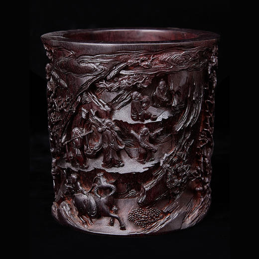S深山访友小叶紫檀笔筒15x14cm ZYXD 商品图0