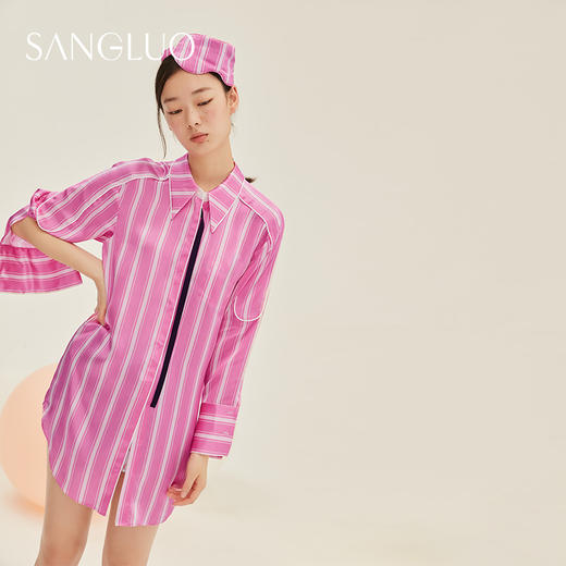 SANGLUO帅气廓形满底印花衬衫裙男友式叠穿不可少小众感上衣 商品图1