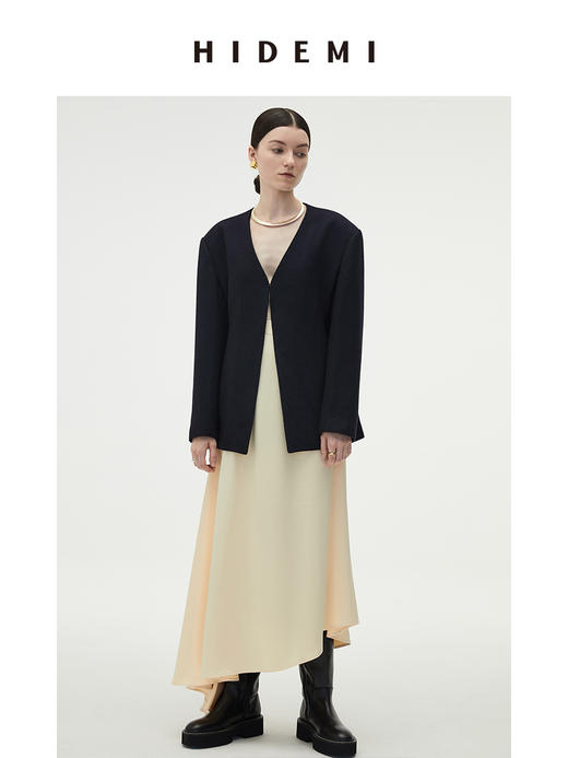 HIDEMI奶油米黄不规则剪裁设计感缎面半身裙 商品图3