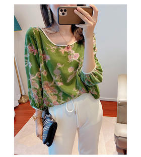 丁摩 真丝丝绒春秋郁郁葱葱烧花上衣开衫套头衫Q121174