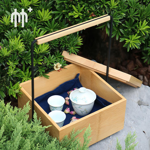 竹加云境竹茶具收纳盒茶盒中式便携提篮食盒野餐篮礼品茶饼储物盒 商品图2