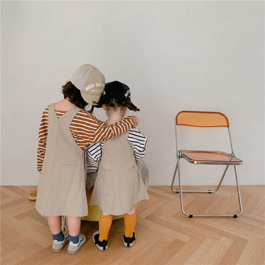 【母婴】新款童装 韩版童品日系女童棉麻条纹宽松型长袖T恤背带裙 商品图2