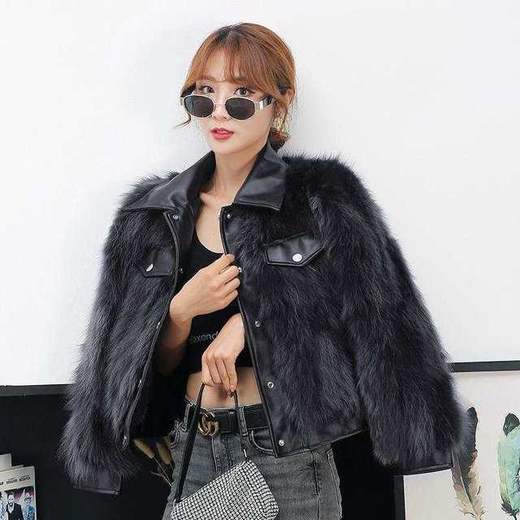 【服饰鞋包】女新款真毛海宁狐狸貉子皮草外套短款机车服网红同款年轻韩 商品图13