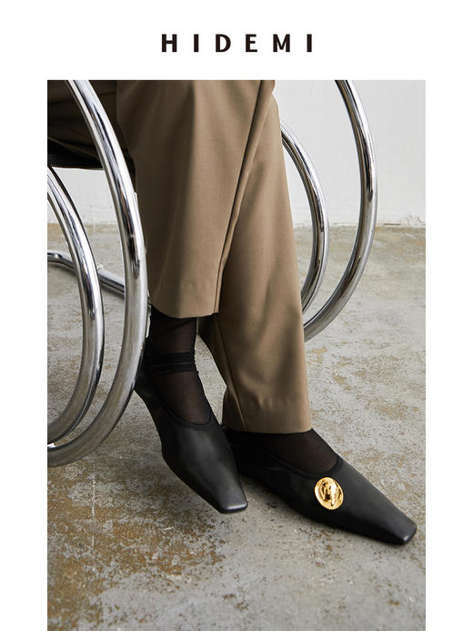 HIDEMI波纹金属扣小羊皮平底鞋 商品图9