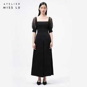 AtelierMissLu / Charlize 光泽黑蓬蓬纱袖连体裤