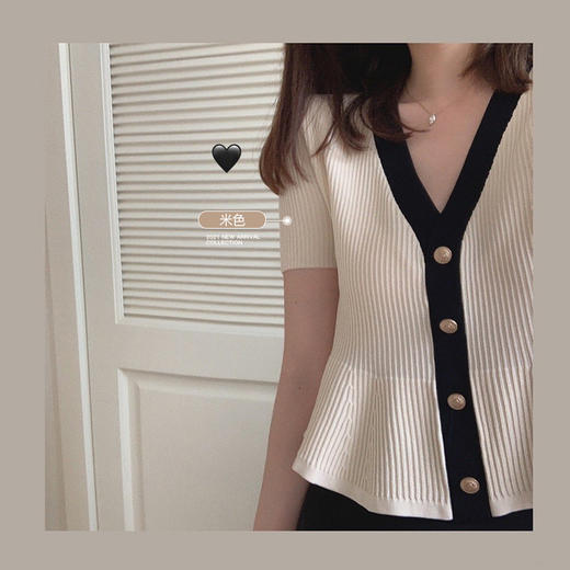 【金蘑菇菇 法兰西香香】断码特价XS  法式v领轻奢撞色针织衫小个子短上衣 商品图4