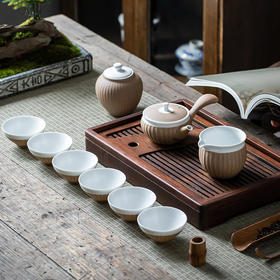 粗陶功夫茶具配茶叶罐侧把壶套组简约茶壶陶瓷泡茶中式复古